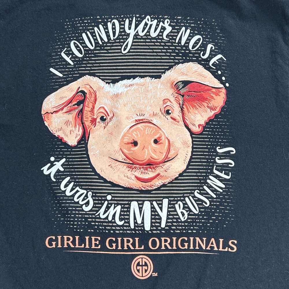 Girlie Girl Originals Womens T Shirt M Black Pig Graphic Funny Casual Nosey